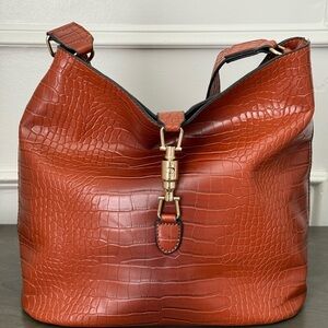 Just Fab Brown Crocodile-Embossed Women's Handbag